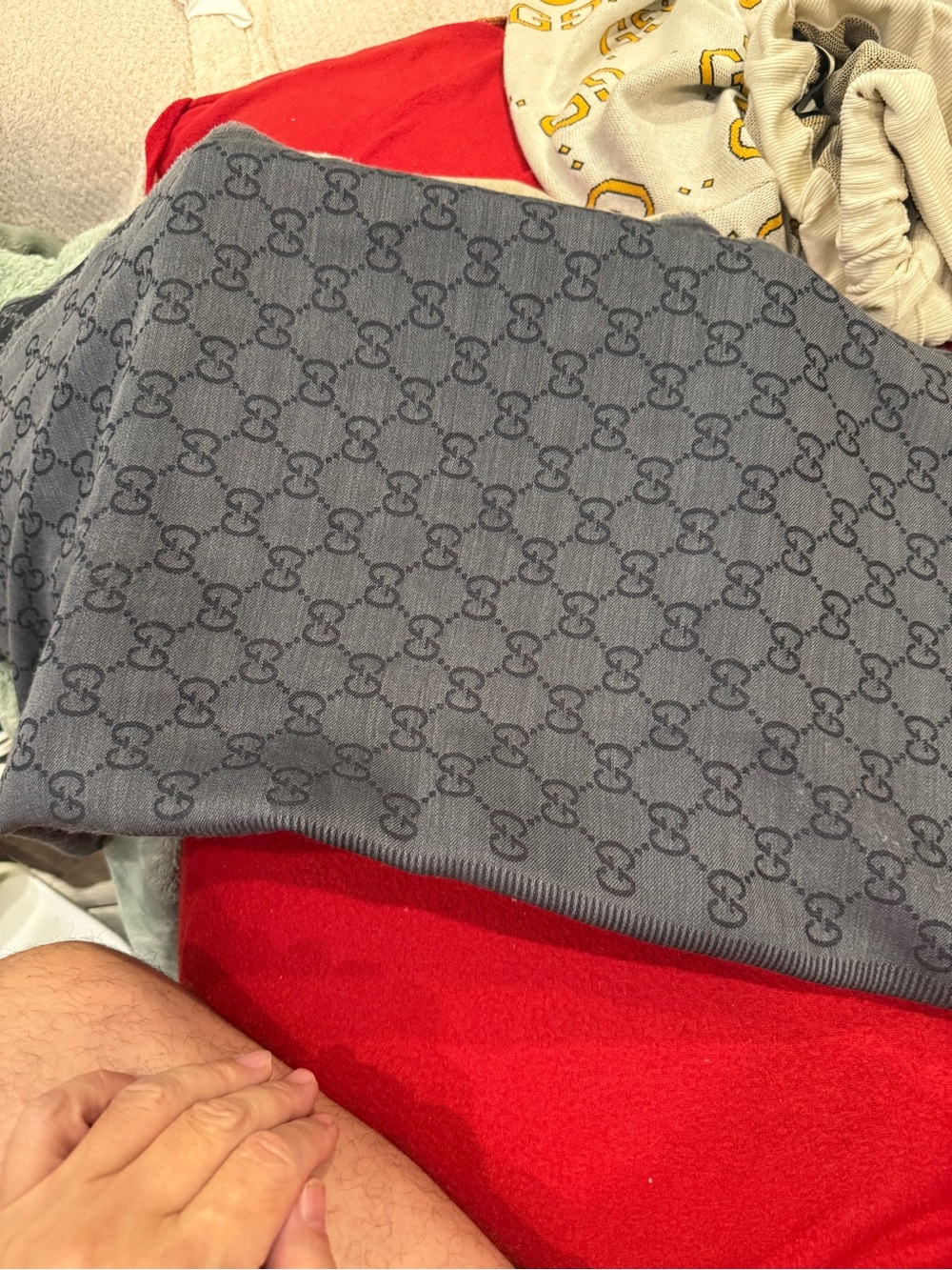 Gray GG Monogram Knit Scarf
